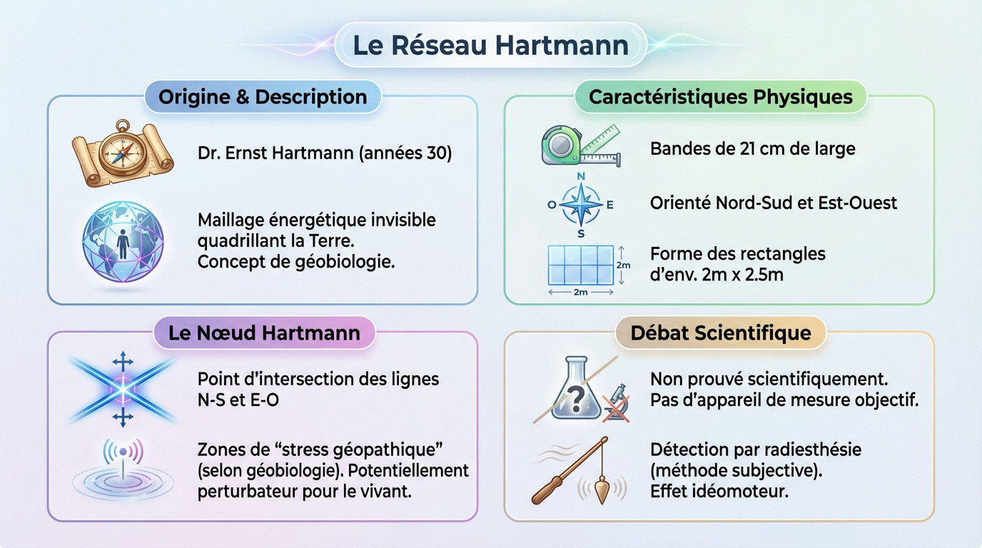 Schéma illustrant le quadrillage du réseau Hartmann et ses nœuds d'intersection